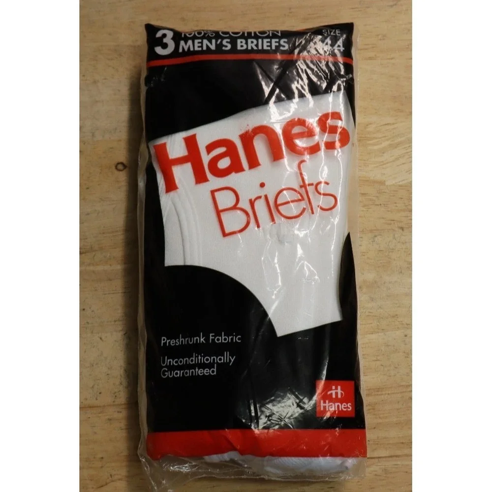 Size 44 Vintage 1992 Hanes Men's Briefs 3 Pack Brand New Cotton White
